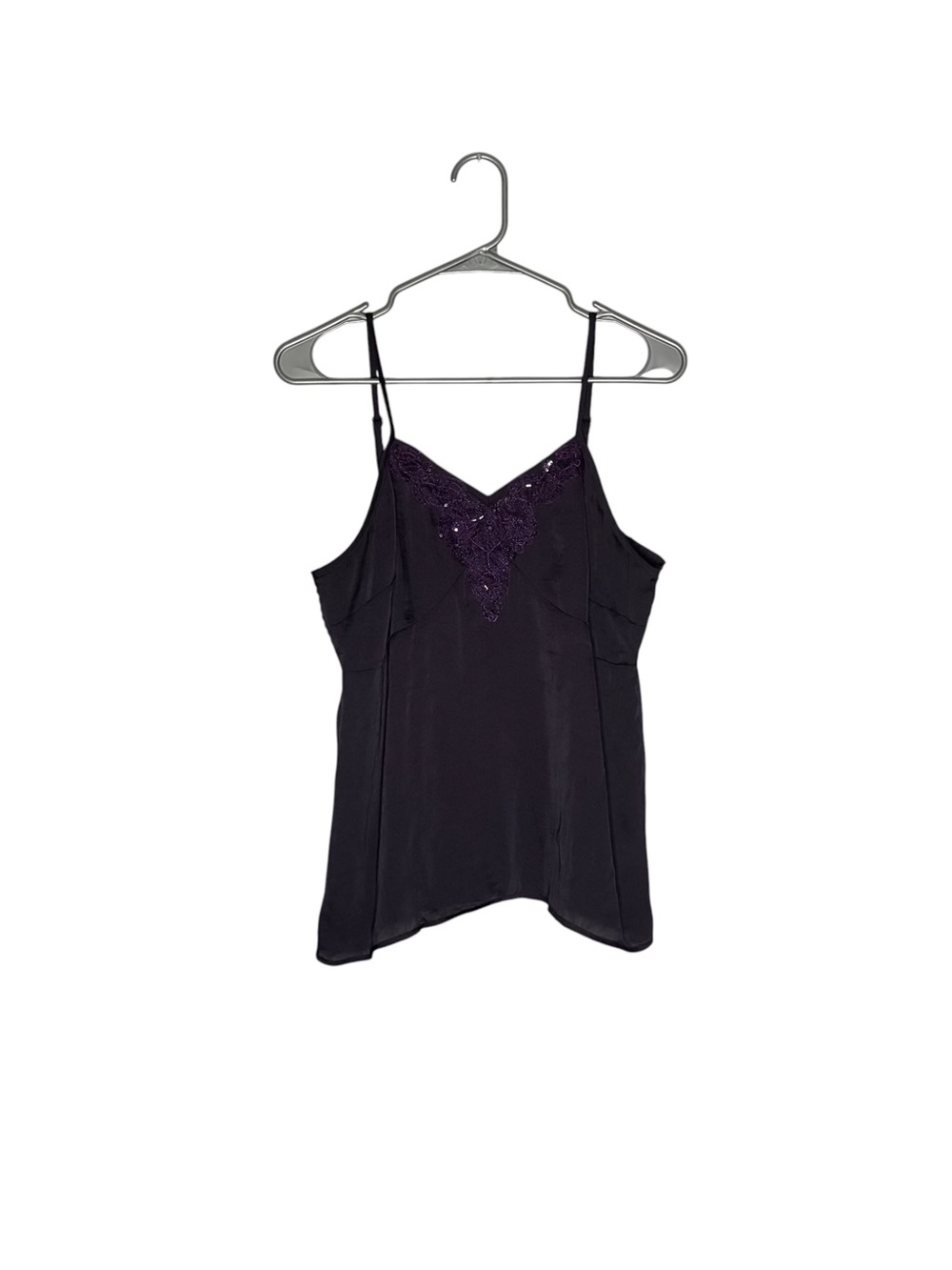 Dark Purple Beaded Lace-Trim Cami Fairy Top Y2K Women’s Large Flowy